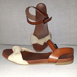 Mia Addilynn Women's Fabric Knot Sandals Flat Adjustable Strap Fabric Knot 8 Tan